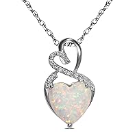 Lab-Created Opal Gemstone October Birthstone Heart and Diamond Accent Pendant Necklace Charm in 925 Sterling Silver