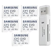 Samsung EVO Plus 512GB (5 Pack) MicroSDXC 130MB/s Class 10 Micro SD Card with Adapter (MB-MC512KA) Bundle with (1) GoRAM Card Reader (512GB)