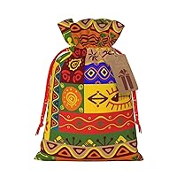 WURTON Gift Bag With Drawstring, African National Patterns Canvas Gift Bags, Present Wrap Bags For Christmas, 12 X 8 In