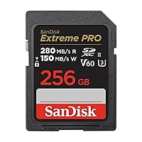 SanDisk Extreme PRO SDSDXEP-256G-GHJIN SD Card, 256 GB, SDXC, Class 10, UHS-II V60, Read Up to 280 MB/s, New Package