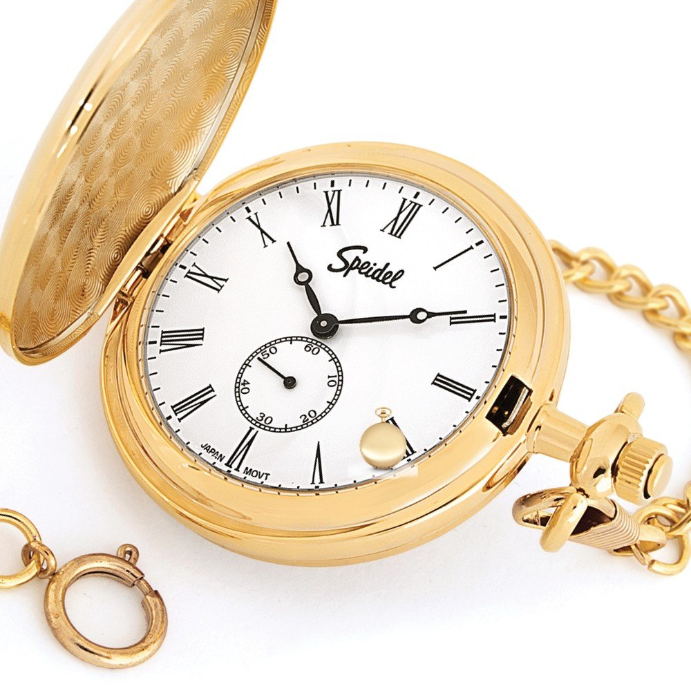 Speidel Gold-Tone Pocket Watch with White Dial and 14