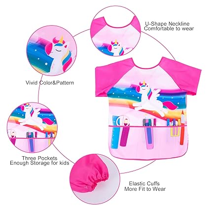 Kids Art Smock Girls Boys Artist Painting Apron with Pockets Sleeveless Smocks for Child 2-7 Years