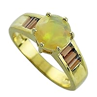 Ethiopian Opal Round Shape 1.01 Carat Natural Earth Mined Gemstone 14K Yellow Gold Ring Unique Jewelry for Women & Men