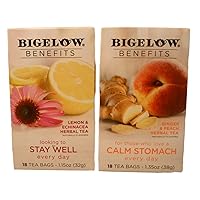 Bigelow Calm Stomach & Stay Well Herbal Tea Bundle - 2 Boxes, Caffeine Free, Herbal, Immune Support, Digestion