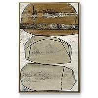 Canvas Wall Art Gold Floating Frame Paintings Rustic Brown Symmetrical Stones Abstract Wall Hanging Artwork Prints for Office Hotel Bedroom Decorations - 17