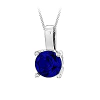 Tuscany Silver Women's Sterling Silver Rhodium Plated 5mm Claw Sapphire September Birthstone Pendant on Sterling Silver Rhodium Plated 1mm 25 Panza Curb Chain 46cm/18