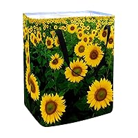 Field-Of-Sunflowers-With-Cloudy-Sky Laundry Hamper, 60L Freestanding Laundry Basket with Long Handles to Storage Clothes Toys, Foldable Clothes Basket