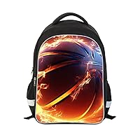 Neon Fire Surrounded Basketball Kids Backpack, Middle School and Elementary Bookbag, Polyester, 23 Liters, Main Pocket with Double Zippers, Lightweight, Giftable