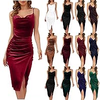 Cocktail Dresses for Women 2024 Sleeveless Tank Sexy Strap Wrap Dress Ruched Slit Party Midi Dress