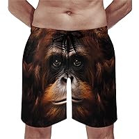 Funny Orangutan Big Face Men's Swim Trunks Quick Dry Beach Shorts with Mesh Lining Swimwear Bathing Suits