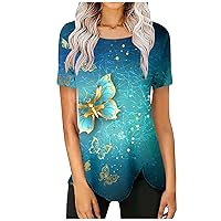Womens Blouses,Summer Plus Size Printed Short Sleeve Shirt Sexy Round Neck Trendy T Shirt Outdoor Top Tees
