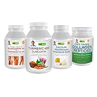 4 Product Joint Support – 30 Capsules Each Glucosamine 1500 Chondroitin 1200, Turmeric 400, Calcium Magnesium Intensive Care Plus Free Range Collagen Peptides. Promotes Healthy Joints.