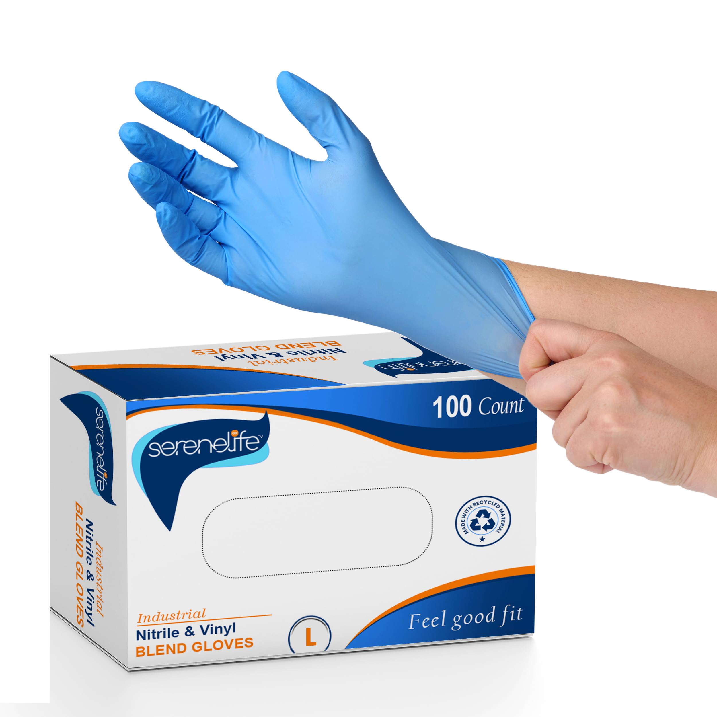 Large Size Nitrile Disposable Latex & Powder Free Gloves - Great for Kitchens, Food Handling & Cleaning Supplies - Soft & Comfortable fit - Vinyl & Nitrile blend - 100 Pack