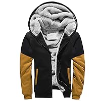 Mens Jacket Winter Fashion Zip Up Hoodie Heavyweight Winter Coats Fleece Sherpa Lined Warm Jacket Black