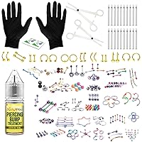 BodyJ4You 157PC Body Piercing Kit Bump Aftercare Treatment | Belly Ring Nose Septum Tragus Ear Cartilage Industrial | Horseshoe Ring Hoop Barbell Stud Spike | 14G 16G 18G 20G | RANDOM Mix Jewelry