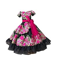 Flower Embroidered Mexican Mini Quinceanera Dresses for Little Girls Pageant Ball Gown Dress Off Shoulder