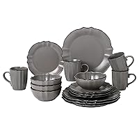 Lorren Home Trends 16 Piece Scalloped Edge Slate Grey Dinnerware, Small