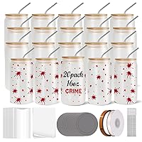 20 Pack Sublimation Glass Blanks with Bamboo Lid and Straw-16oz Frosted Sublimation Beer Sublimation Glass Cups,Sublimation Glass Tumblers for Iced Coffee Juice Soda Drinks