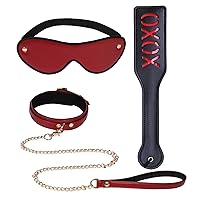 Bondage Collar with Leash Set, Blindfold and XOXO Spanking Paddle for Adults Restraint Sex Toys