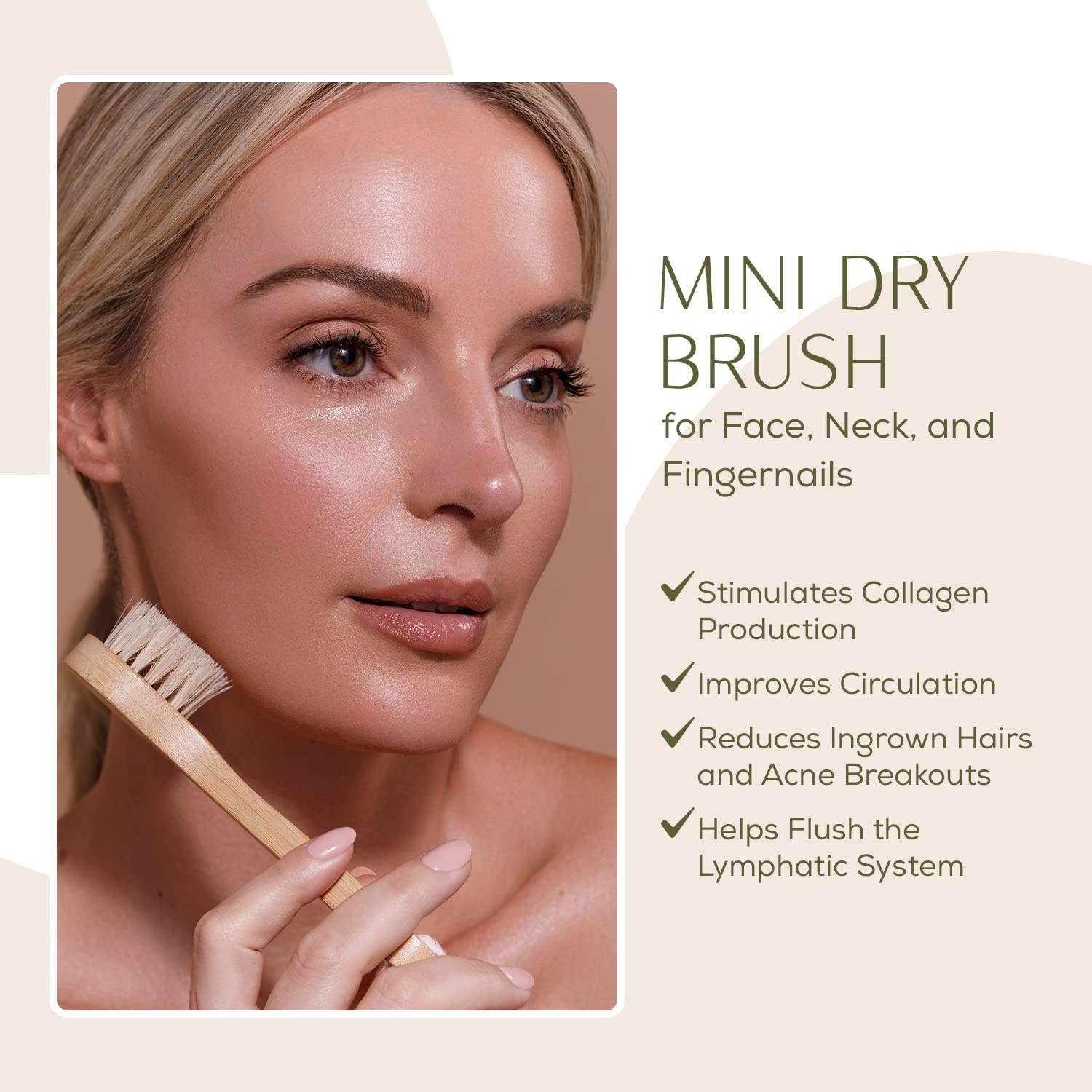 CSM Mini Dry Brush - Natural Bristle Small Body Brush, Exfoliating Facial Cleansing Brush for Soft Skin and Other Sensitive Areas Like Your Neck, Chest, and Nails