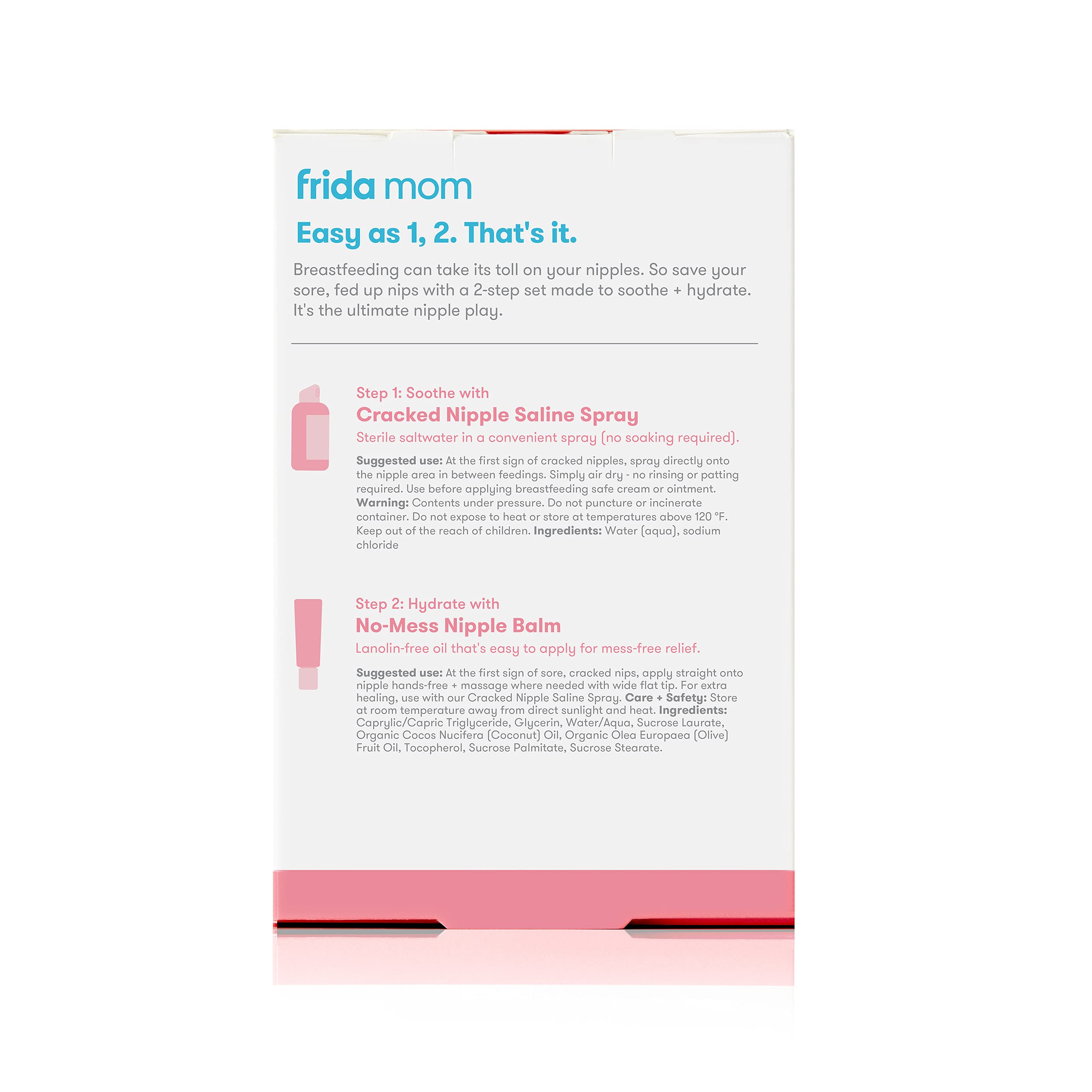 Frida Mom Sore Nipple Set | Cracked Nipple Saline Spray, No-Mess Nipple Cream | 2 Piece Set | Breastfeeding Set for New Moms