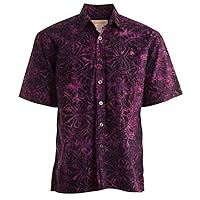 Johari West Men's Button-Down Short Sleeve Shirt, Geometric Forest (Purple, 3X-Large)
