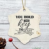 Personalized 3 Inch You Hold The Key to My Heart White Ceramic Ornament Holiday Decoration Wedding Ornament Christmas Ornament Birthday for Home Wall Decor Souvenir.