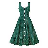 Wellwits Women's Wide Strap Button Polka Dots Vintage Cocktail Dress