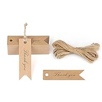 G2PLUS Mini Thank You Tags, 100PCS Small Gift Tags with String,Paper Hang Tags, Kraft Paper Gift Tags with Jute Twine for Arts and Crafts,Wedding, Christmas, Thanksgiving (Brown)
