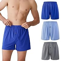 BAMBOO COOL Men's Boxers Soft Underwear Classics Boxer Shorts for Men with Button Fly 3 Pack