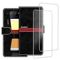 Phone Case Compatible with Unihertz Tank 2 + [2 Pack] Screen Protector Glass Film, Premium Leather Magnetic Protective Case Cover for Unihertz 8849 Tank 2 (6.81 inches) Black