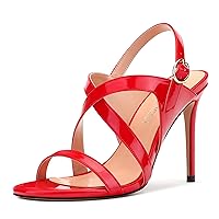 Womens Open Toe Slingback Strappy Patent Party Buckle Sexy Stiletto High Heel Heeled Sandals 4 Inch