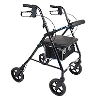ProBasics 4 Wheel Medical Rolling Walker with Wheels, Seat, Backrest and Storage Pouch - Rollator Walker for Seniors- Durable Aluminum Frame Supports up to 300 lbs, 8-inch Wheels, Blue Flame