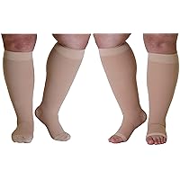 2X-Large Open and Close-Toe 20-30mmHg Stockings Beige Bundle
