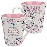 Christian Art Gifts Ceramic Coffee and Tea Mug 14 oz Inspirational Bible Verse Mug for Women - Trust In The Lord - Proverbs 3:5 Lead and Cadmium-free Novelty Drinkware, Pink Floral Cup