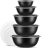 WHYSKO Stainless Steel Mixing Bowls With Lids Set, 5 Sizes Nesting Mixing Bowls for Your Kitchen Meal Prep, Cooking, Baking, and Food Storage (Black Bowls - With White Lids)