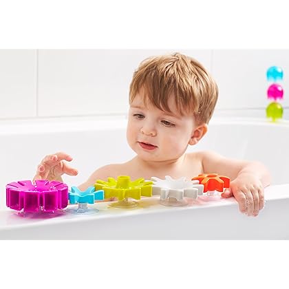 Boon Cogs Baby Bath Toys - Spinning Gear Themed Sensory Baby Toys for Bathtub - Suction Toys for Bathtub Walls - Multicolored - 5 Count - Ages 12 Months and Up