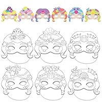 36 PCS Mermaid Party Favors Decorations Color Your Own Mermaid Mask DIY Princess Paper Mask Craft Kits Bulk Mermaid Party Coloring Game Supplies for Girls Toddlers Class Home Activity