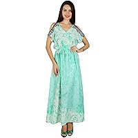 Bimba Women Casual Cold-Shoulder Long Maxi Dress with Drawstring Waist Boho Chic Summer Clothing
