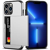 Nvollnoe for iPhone 13 Pro Case with Card Holder Heavy Duty Protective Dual Layer Shockproof Hidden Card Slot Slim Wallet Case for iPhone 13 Pro for Men&Women(Silver)