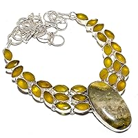 Bumble Bee Jasper, Yellow Sapphire 925 Sterling Silver Necklace 18