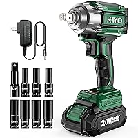 KIMO Cordless Impact Wrench 1/2 Inch, Impact Wrench Kit w/Premium Brake Stop, 7 Sockets, 1/2 Impact Gun, Brushless High Torque Impact Driver with 350 ft-lbs (475N.m) & 3000 RPM and Battery & Charger