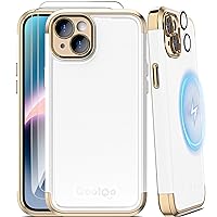 COOLQO Magnetic for iPhone 13 Case iPhone 14 Case 2X[Tempered Glass Screen Protector+Camera Lens Protectors] Shockproof Protective Phone Case for iPhone 13/14, White Gold