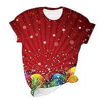 Christmas Tshirt Women Fashion Light Up Xmas Tree Graphic Print Baseball T Shirt Short Sleeve Raglan Christmas Tee Top