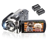 Video Camera Camcorder Digital Camera Recorder Full HD 1080P 15FPS 24MP 3.0 Inch 270 Degree Rotation LCD 16X Zoom Camcorder with 2 Batteries(604s)