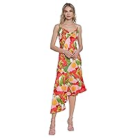 Donna Morgan Spaghetti Strap Neck Midi Asymmetrical Fit and Flare Skirt Womens Dresses