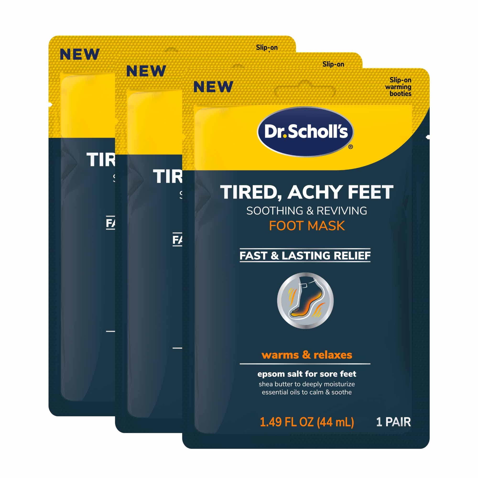 Dr. Scholl's Tired, Achy Feet Soothing & Reviving Foot Mask, Warming Booties, Disposable Socks, Shea Butter Intensely Moisturizes, Epsom Salt & Menthol for Sore Feet, Relieves Sore Muscles, 3 Pair