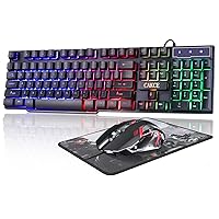 RGB Gaming Keyboard and Colorful Mouse Combo,USB Wired LED Backlight Gaming Mouse and Keyboard for Laptop PC Computer Gaming and Work,Letter Glow,Mechanical Feeling