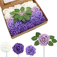 JOYLEX Artificial Flowers Realistic Roses, 100pcs Real Looking Fake Roses with Stem for DIY Wedding Bouquets Centerpieces Bridal Shower Party Home Romantic Decorations (Shades of Purple)