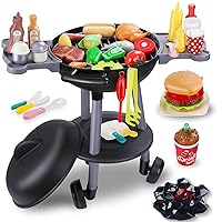 47 PCS Kids BBQ Grill Playsets, Kitchen Barbecue Cooking Interactive Toys Set, Sizzle Light Pretend Play Food Hamburger Coke for Kids Toddlers Girls Boys Age 3 Up